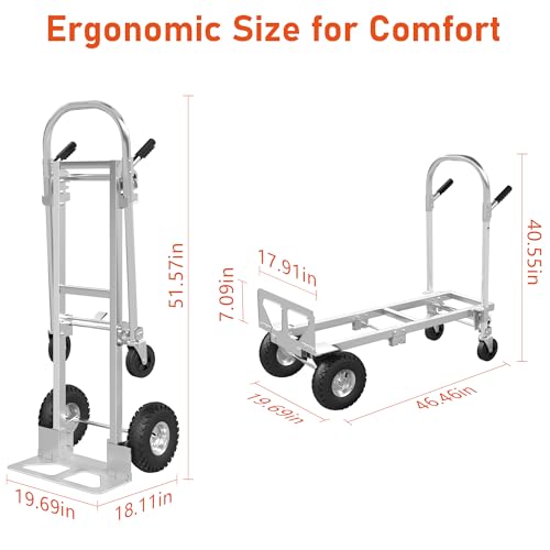 800 LBS Dolly Cart with Wheels, 2 in 1 Folding Hand Truck, Stainless Steel Heavy Duty Industrial Convertible Hand Cart, Utility Collapsible Hand Truck Dolly for Warehouse, Home, Office, Etc - color: Silver-1