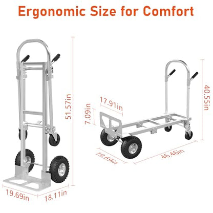 800 LBS Dolly Cart with Wheels, 2 in 1 Folding Hand Truck, Stainless Steel Heavy Duty Industrial Convertible Hand Cart, Utility Collapsible Hand Truck Dolly for Warehouse, Home, Office, Etc - color: Silver-1
