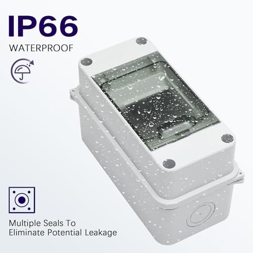 3 Way Distribution Protection Box,ABS/PC Alloy Plastic Transparent Cover Circuit Breaker Box IP66 Waterproof Distribution Box with DIN Rail and Waterproof Connector, WHITE, HT-3WAY - size: HT-3