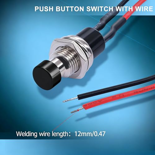 Twidec/10PCS 3V-6V-12V-24V-250V Momentary Push Button Switch 2 Pins ON/Off SPST 7mm Black Normal Open 1A Mini Round Button Switch with Pre-soldered Wires PBS-110-XBK - color: Black-7mm, size: Momentary