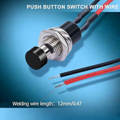 Twidec/10PCS 3V-6V-12V-24V-250V Momentary Push Button Switch 2 Pins ON/Off SPST 7mm Black and Red Normal Open 1A Mini Round Button Switch with Pre-soldered Wires PBS-110-XBKR - color: Black＆Red-7mm, size: Momentary