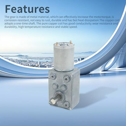 DC 12V 45RPM 1Kg.cm 6mm Single Shafts Self-Locking Reversible Worm Gear Motor with Cable, High Torque Speed Reduction Motor, Turbine Electric Gearbox Motor JSX180-370 - size: 12v 45rpm