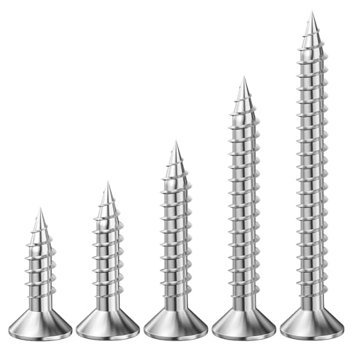 Wensilon (135Pcs) 304 Stainless Steel Wood Screw Quick Metal Self Tapping Flat Head with Drywall Plastic Anchors kit - color: Silver, size: 135pcs screws kit