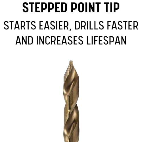 Drill America 5 Piece Cobalt Stepped Drill Bit Set with 1/2" Reduced 3-Flat Shank, Gold Oxide Finish for Drilling Acrylic, Steel, Hard Metals, GSC Series - size: 5 Piece Reduce Shank Set