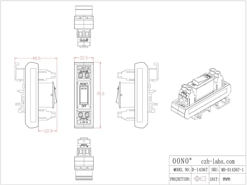 Rocker Switch Thermal Circuit Breaker Overload Protector Module DIN Rail Mount