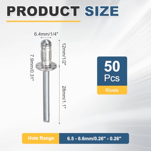 HARFINGTON 50pcs Aluminum Large Head Grip Rivets 1/4" x 1/2" - size: 1/4" x 1/2"