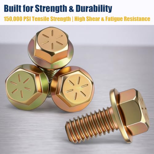Shimeyao 50 Pcs 3/8-16 x 3/4" Grade 8 Hex Flange Bolts Yellow Zinc Plated Coarse Thread Alloy Steel Fasteners, Heavy Duty Hex Head Flange Screws for Automotive, Machinery, Trailer and RV, Repair - size: 3/8-16 x 3/4"