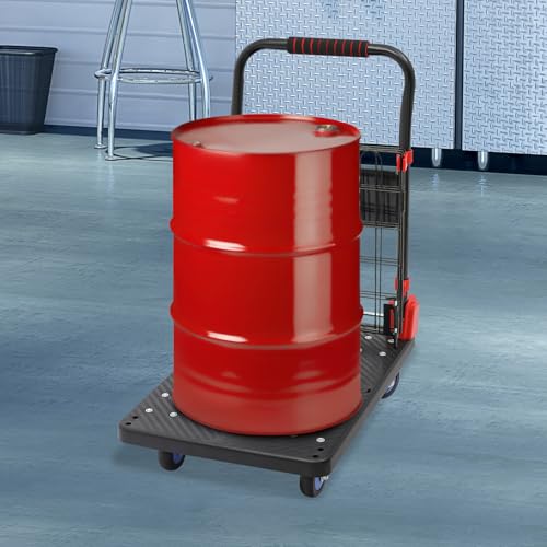 Platform Truck Cart with Cage, 330 Lbs Capacity Foldable Dolly Hand Truck, Portable Platform Cart, Dolly Cart with Wheels for Industrial Warehouse Luggage Moving