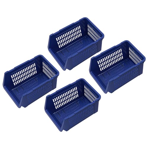 4 Pcs Open Front Stackable Storage Bins, PP Stacking Organizer Baskets with Rolling Wheels, Telescopic Buckles, Nestable, 38.58lbs Load (Blue) - color: Blue