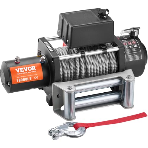 VEVOR Electric Winch, 18,000 lb Truck Trailer Jeep Winch, 12V DC 7/16 in x 85 ft Steel Cable Roller Fairlead Wireless & Wired Remote Control, IP55 Waterproof Towing for Off Road SUV Jeep Truck Trailer - size: 18000 lbs