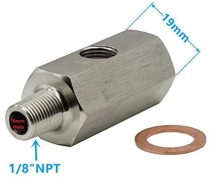 1/8 NPT Oil Pressure Sensor Tee Adapter Turbo Supply Feed Line Gauge 1/8 NPT Female to 1/8 NPT Male with 1/8 NPT Side Port Stainless Steel Hose T Fittings - size: 1/8"NPT to 1/8"NPT, 1/8"NPT