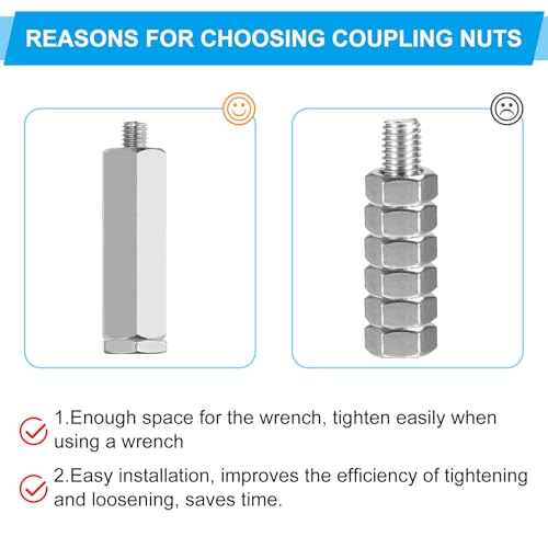 PATIKIL M10x1.25 Pitch 304 Stainless Steel Hex Coupling Nuts, 2 Pcs 20mm / 0.79" Length Fully Threaded Rod Coupling Nut Studding Connector Fasteners, Silver Tone - size: M10-1.25 x 20mm