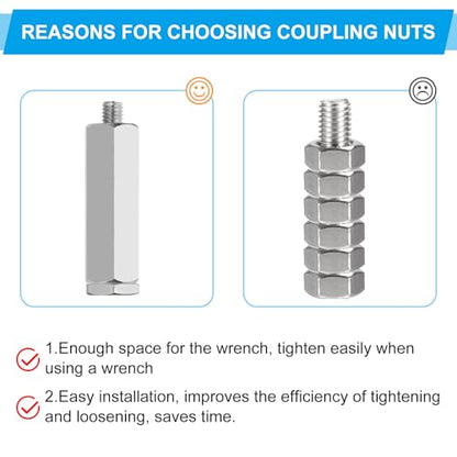 PATIKIL M8x1 Pitch 304 Stainless Steel Hex Coupling Nuts, 2 Pcs 35mm / 1.38" Length Fully Threaded Rod Coupling Nut Studding Connector Fasteners, Silver Tone - size: M8-1 x 35mm
