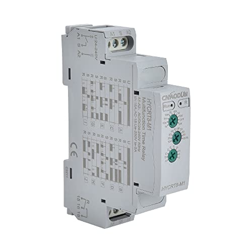 CNAODUN Multifunction Time Relay HYCRT8-M1 0.1s-10days 16A AC/DC 24-240V 10 Function Choices Time Delay Relay Din Rail Mount Type - size: HYCRT8-M1,Multifunction