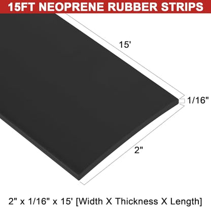 Adhesive Rubber Strips 2" Widex1/16 Thickx15' Long Neoprene Rubber Sheets, Rolls & Strips with Adhesive Backing Rubber Pads Self Stick Seal Rubber Gasket Adhesive Back for Matting Padding - size: 2"Widex1/16"Thickx15' Long