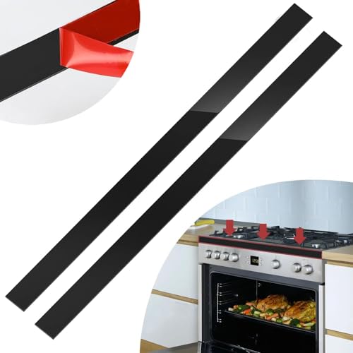 2 Pcs 304 Stainless Steel Strips, Brushed Self Adhesive Strip Metal Trim Strip, Finishing Sheet Metal Strip for Microwave/Oven/Cooktop, 30" Long, 1.5" Wide Gap Filler for Kitchen Decor-Black - color: Black, size: 1.5in