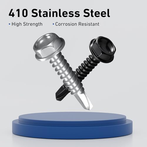 #8 x 1 Inch Self Drilling Screws, (555pcs) 3 lbs Black Self Tapping Screws for Metal, 410 Stainless Steel Hex Washer Head Sheet Metal Screw - color: Black 3lb Per Box, size: #8x1"