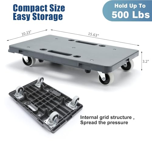 Nellyke Furniture Dolly, 2 Pack Small Flat Moving Dolly, Furniture Movers with 4 Wheels, 500Lbs Capacity, Connectable and Portable Dollies for Heavy Appliance, Gray - color: Gray/2 Pack-m