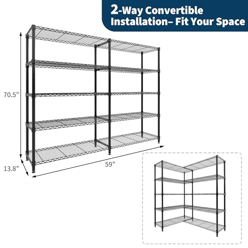 Garvee 5-Tier Storage Shelves 70" H Metal Garage Shelving Unit for Kitchen - size: 70.5"H x 59"W x 13.8"D