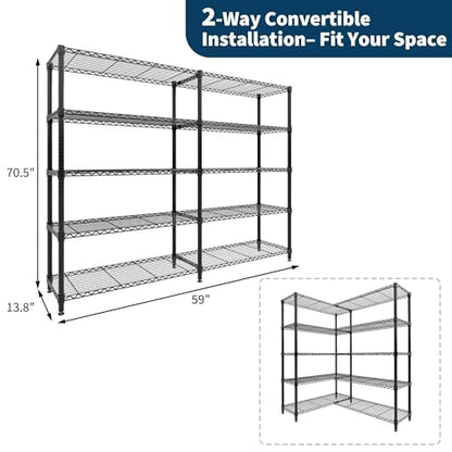 Garvee 5-Tier Storage Shelves 70" H Metal Garage Shelving Unit for Kitchen - size: 70.5"H x 59"W x 13.8"D
