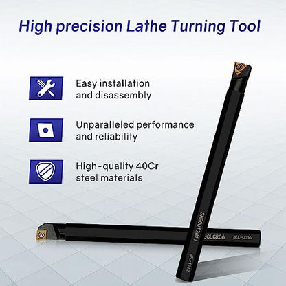 Indexable Lathe Turning Tool 21Pcs Kit 1/2'' 12mm Shank 7 Pcs Metal Lathe Tool Holder Set with 14 Pcs Turning Inserts for Turning Grooving Threading Boring Carbide Inserts Carbide Turning Tool - style: 7pcs 1/2" 12mm holder+14pcs inserts