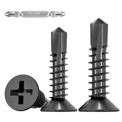 100Pcs Self Tapping Screws for Metal, 410 Stainless Steel, Black Coating, #8 x 1-1/2" Phillips Drive Flat Head Self Drilling Screws, Countersunk Sheet Metal Screws, Deck Screws Kit with 1 Bits - size: 100pcs #8 x 1-1/2", style: Flat Head