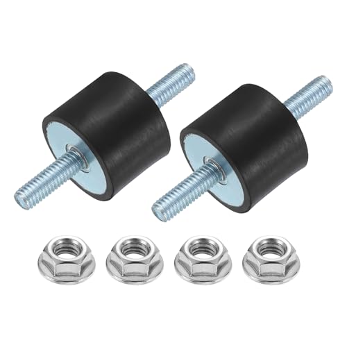 uxcell 2Pcs M6 x 18mm Rubber Mounts, 20 x 25mm Cylindrical Anti Vibration Isolator Studs Shock Absorber Double Studs with Nuts for Car Bobbin Generator Air Compressors - size: M6 x 18mm, 20 x 25mm