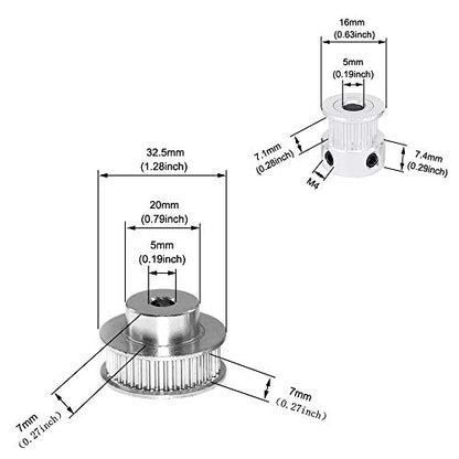 2Kit 2GT Synchronous Wheel Aluminum Timing Pulley with 2pcs Length 200mm Width 6mm Belt (20-48T-5B-6) - size: 20-48T-5B-6