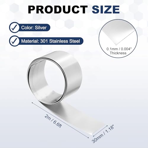 MECCANIXITY 301 Stainless Steel Foil Roll 0.1mmx30mmx2m Silver - size: 0.1mm x 30mm x 2m