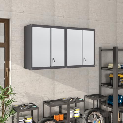 IRONFFICE Garage Wall Cabinet,Locking Wall Cabinet with Shelves,Wall Mounted Storage Cabinet,Metal Wall Cabinet for Garage,Basement,Home,Gray - color: Black-grey, size: 27.95"H