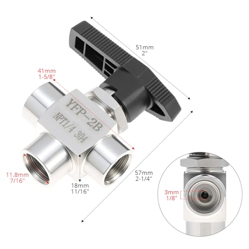 QWORK 1/4" NPT 3 Way Ball Valve, 304 Stainless Steel Fitting Panel Mount, L Port, 1000 PSI, Panel Mount, Reduce Port (Confirm 3mm or 5mm)