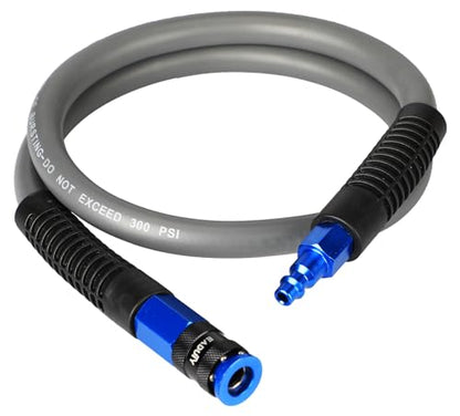 Hybrid Lead-in Air Hose 3/8 In. x 3 ft, Lightweight, Flexible, Durable Air Compressor Hose with Aluminum Universal Quick Coupler and Industrial Plug, Gray - size: 3 FT