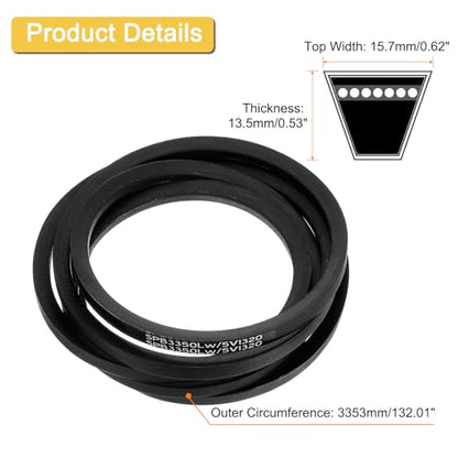 uxcell 5V1320 V-Belt, Classic Wrapped Rubber V-Belt 132" Outside Circumference x 0.62" Width x 0.53" Height for Industrial Machinery Equipment, Black - size: 5V1320