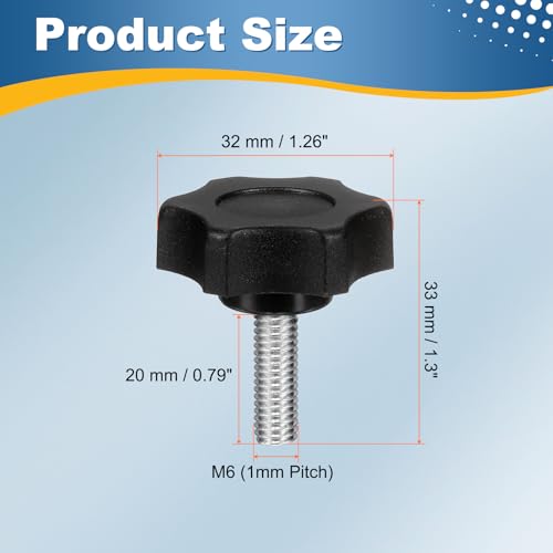HARFINGTON 6Pcs Star Knob Handle M6 x 20mm Male Thread Metric Carbon Steel - size: M6 x 20mm