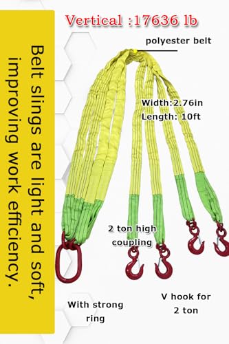 Four Leg Bridle Web Sling 13ft 17636lb Web Slings Belt Type with Hook 4.0 m 8000 kg Light Weight and Flexible Capacity Steel Sling[4leg 8.0t 4m] (4leg-8t-4m) - size: 4leg-8t-4m