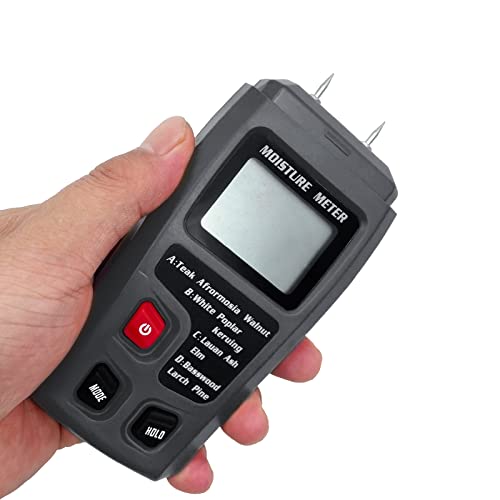 Digital Wood Moisture Meter Wood Humidity Tester Hygrometer Timber Damp Detector Large LCD Display (Grey) - color: Grey