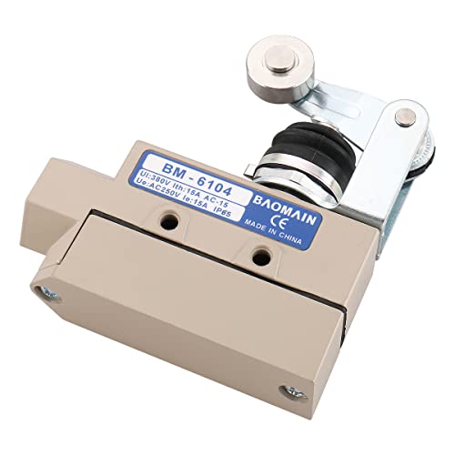 BAOMAIN Limit Switch BM-6104, Roller Lever Actuator, 15A 250VAC/380VAC Heavy Duty Sealed Micro Switch for Air Curtain and Industrial Doors, IP65 Waterproof, Replacement for TZ-6104