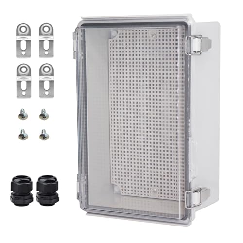 Waterproof Electrical Box with Mounting Plate, IP67 Junction Box Stainless Steel Latch Hinged Clear Cover Project Enclosure with Wall Bracket and 2 Glands 10.2" x 6.3" x 3.9" - color: Clear, size: 10.2" x 6.3" x 3.9"
