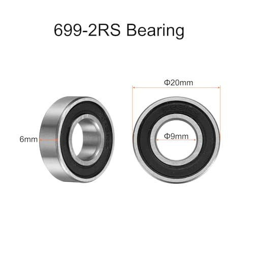 uxcell 10pcs 699-2RS Bearing 9x20x6mm, Chrome Steel, Miniature, ABEC3 - size: 699-2RS