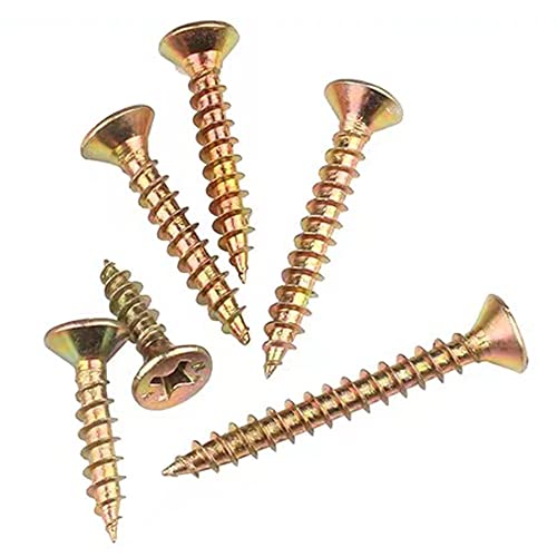 M3.5 Flat Head Wood Screws Assortment Kit 320 Pcs,Phillips Drive Countersunk Flat Head Self-Tapping Wood Screws,Yellow Zinc Plated Finish Screw Kit,Self Tapping Drywall Screws for Metal - style: M3.5 320PCS
