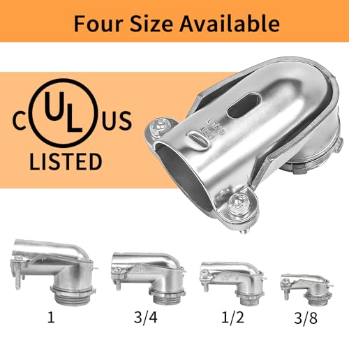 6 PCS 90° Squeeze Connectors AC/MC/Flex Metal Conduit Fitting 3/4 Inch, 90 Degree 3/4 Elbow Cable Connector, Zinc Die Cast, UL Certification - size: 3/4in