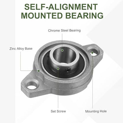uxcell KFL002 Pillow Block Bearing 9/16" (15mm) Zinc Alloy Steel 2Pcs - size: KFL002 (9/16" Bore)