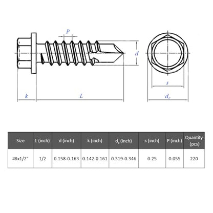 VGBUY 220Pcs #8 x 1/2" Self Drilling Screws for Metal,410 Stainless Steel Black Zinc Plated,Self Tapping Sheet Metal Screws,Hex Washer Head - color: Black Hex Washer Head, size: #8 x 1/2 inch