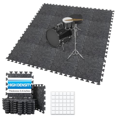 TroyStudio Thick Sound Absorbing Interlocking Floor Mats, 16 Pcs 11x 11 x 0.4 inches High Density Piano Carpet Drum Rug, Non-Slip Anti Vibration Soundproof Pads Acoustic Blankets for Music Studio M - color: Gray, 16 Pcs, size: 0.4" Thickness