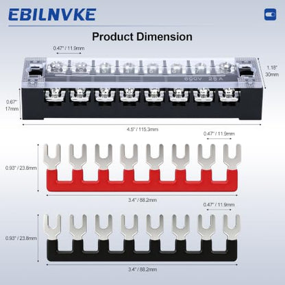 Terminal Block 25A 600V 8 Position Dual Row Screw Terminal Strip - size: 4PCS 25A 8P