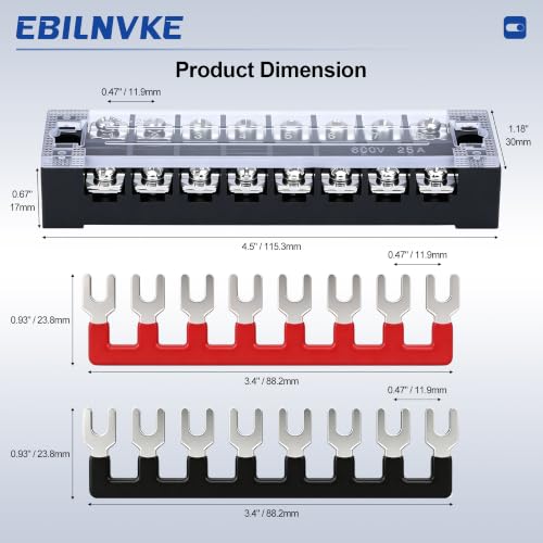 Terminal Block 25A 600V 8 Position Dual Row Screw Terminal Strip - size: 4PCS 25A 8P