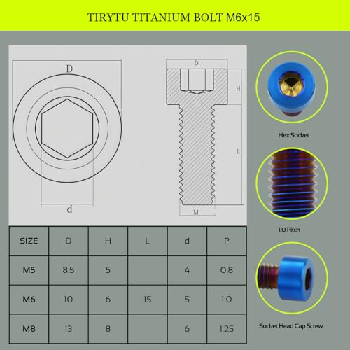 M6x15 Titanium Bolts Socket Head Cap Screw, Burnt Blue, 4PC - color: Burnt Blue, size: M6X15
