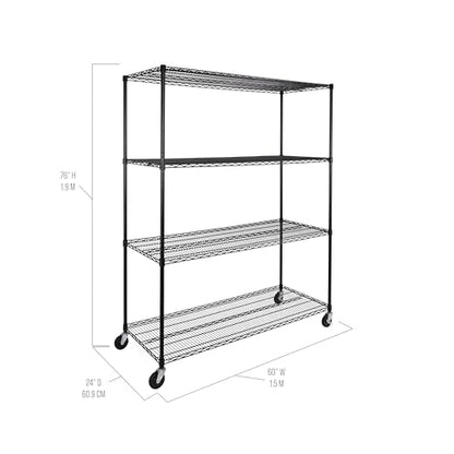UltraDurable 4-Tier NSF Steel Wire Shelving, 60"W x 24"D x 76"H, Black - color: Black, size: 4-Tier Shelving, 60" W x 24" D