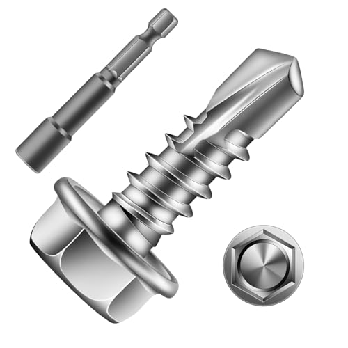 #8 x 5/8" Self Drilling Screws (235Pcs) Hex Washer Head 410 Stainless Steel Self Tapping Screws for Metal Sheet Metal Screws with Hex Socket Included - color: Silver, size: #8 x 5/8"
