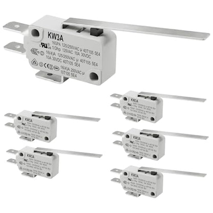6 Pack Long Straight Lever Micro Switch, 16A 125/250V SPDT - size: V-153-1C25